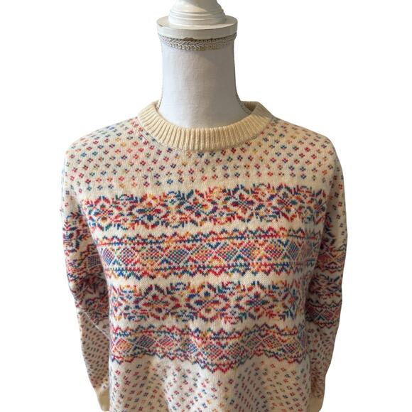J Crew Fair Isle Crewneck Sweater Off White Primary Color Print M - Picture 2 of 6